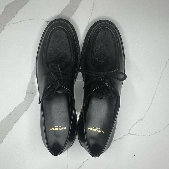 NWT YSL Yves Saint Laurent Black Leather Pony hair Loafers Size EU45 main image 11